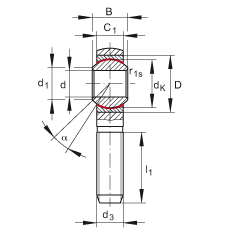 杆端轴承 GAKSR10-PS, 根据 DIN ISO 12 240-4 标准，特种钢材料，带右旋外螺纹，免维护