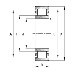 圆柱滚子轴承 NU412-M1, 根据 DIN 5412-1 标准的主要尺寸, 非定位轴承, 可分离, 带保持架
