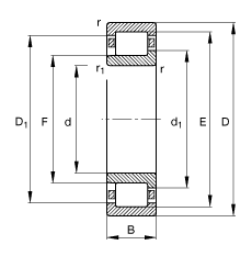 圆柱滚子轴承 NJ2210-E-TVP2, 根据 DIN 5412-1 标准的主要尺寸, 半定位轴承, 可分离, 带保持架