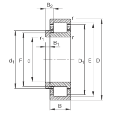 圆柱滚子轴承 NJ307-E-TVP2 + HJ307E, 根据 DIN 5412-1 标准的主要尺寸, 带 L 型圈，定位轴承, 可分离, 带保持架