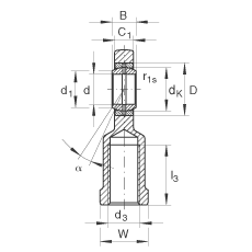 杆端轴承 GIR20-DO, 根据 DIN ISO 12 240-4 标准，带右旋内螺纹，需维护