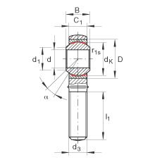杆端轴承 GAKR10-PW, 根据 DIN ISO 12 240-4 标准，带右旋外螺纹，需维护