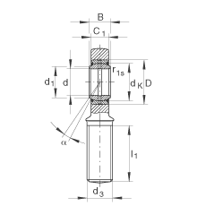 杆端轴承 GAL45-DO-2RS, 根据 DIN ISO 12 240-4 标准，带左旋外螺纹，需维护，两侧唇密封