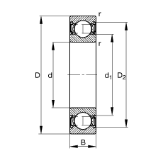 深沟球轴承 61910-2RSR, 根据 DIN 625-1 标准的主要尺寸, 两侧唇密封