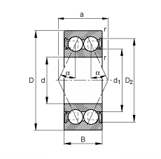角接触球轴承 30/7-B-2RSR-TVH, 双列，双侧唇密封，接触角 α = 25°