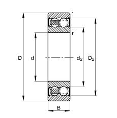 自调心球轴承 2209-2RS-TVH, 根据 DIN 630 标准的主要尺寸, 两侧唇密封