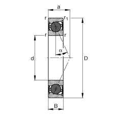 主轴轴承 HCB7011-E-2RSD-T-P4S, 调节，成对或单元安装，接触角 α = 25°，陶瓷球，两侧唇密封，非接触，限制公差