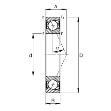 主轴轴承 B7006-E-2RSD-T-P4S, 调节，成对安装，接触角 α = 25°，两侧唇密封，非接触，限制公差