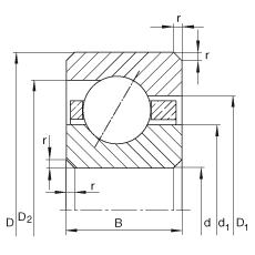 薄截面轴承 CSEB020, 角接触球轴承，类型E，运行温度 -54°C 到 +120°C