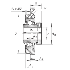 轴承座单元 RME65-214, 带四个螺栓孔的法兰的轴承座单元，定心凸出物，铸铁，偏心锁圈，R 型密封