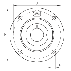 轴承座单元 RME65-214, 带四个螺栓孔的法兰的轴承座单元，定心凸出物，铸铁，偏心锁圈，R 型密封