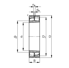 调心滚子轴承 22311-E1-K, 根据 DIN 635-2 标准的主要尺寸, 锥孔，锥度 1:12