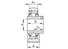 直立式轴承座单元 RASEY1-1/4-206, 铸铁轴承座，外球面球轴承，根据 ABMA 15 - 1991, ABMA 14 - 1991, ISO3228 内圈带有平头螺栓，R型密封，英制